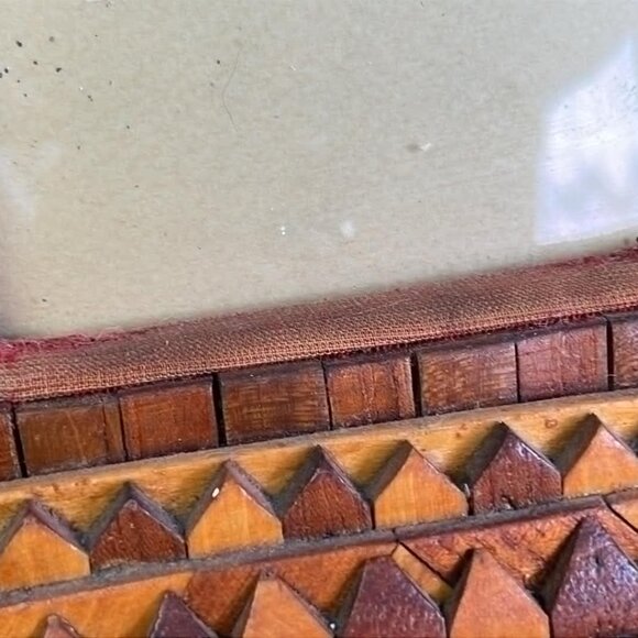 Antique Tramp Art Double Picture Frame Handmade Folk Art Cigar Boxes 28.5" Rusti - Picture 9 of 15